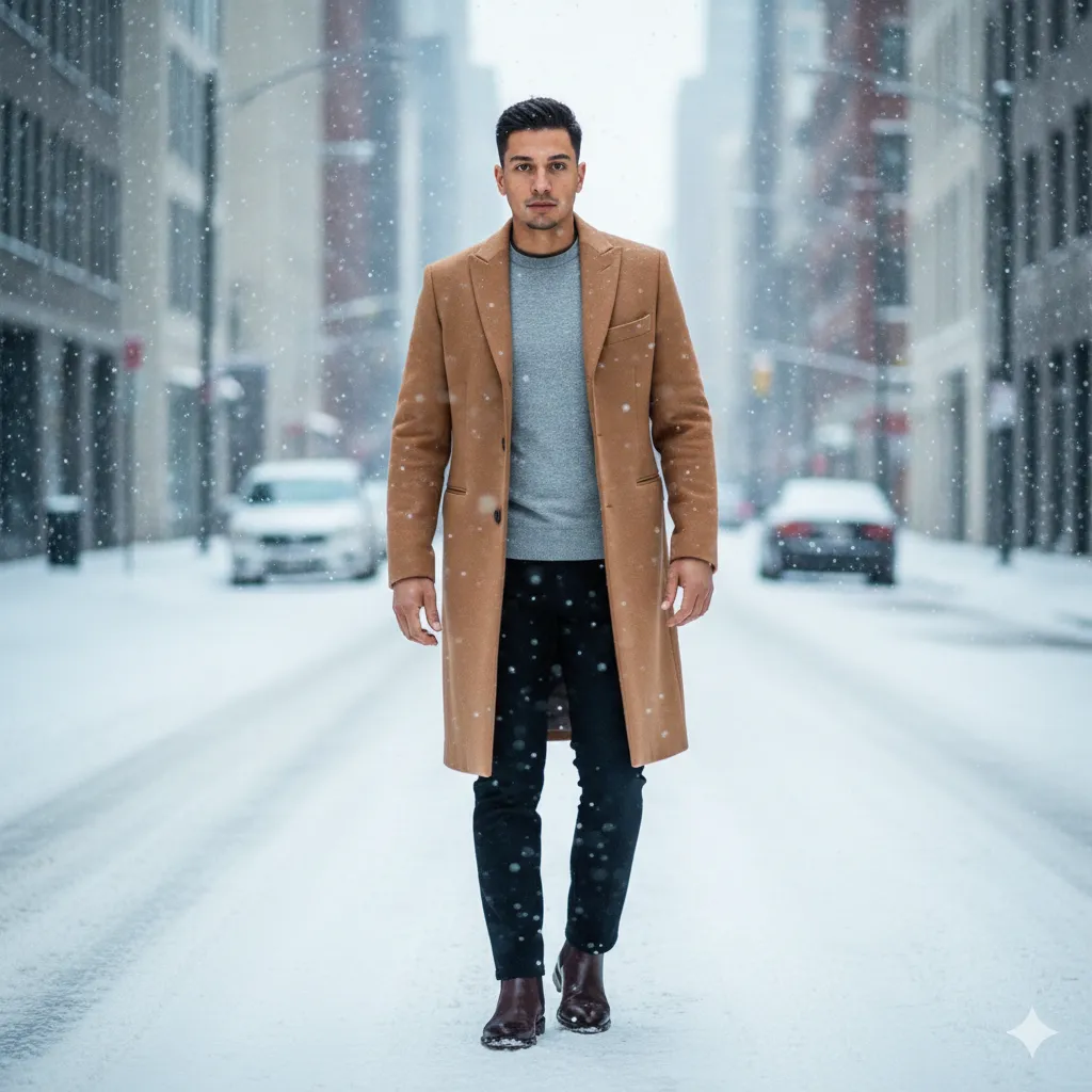 Crewneck Sweater + Long Coat + Boots