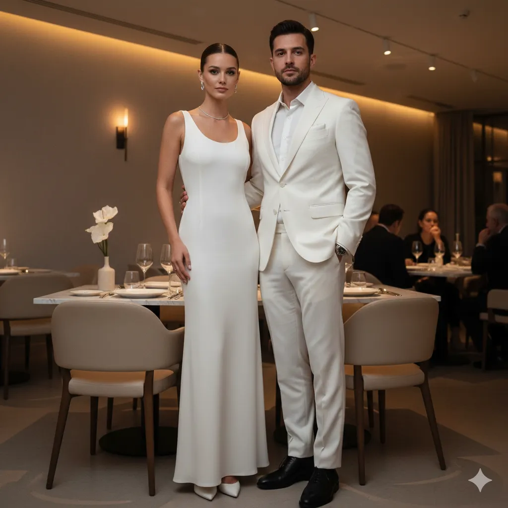 Valentine Dinner Outfit for Men and Women 6 Minimalist Monochrome Couple Look