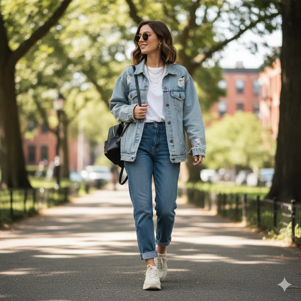 Oversized Denim Jacket with Mom Jeans
